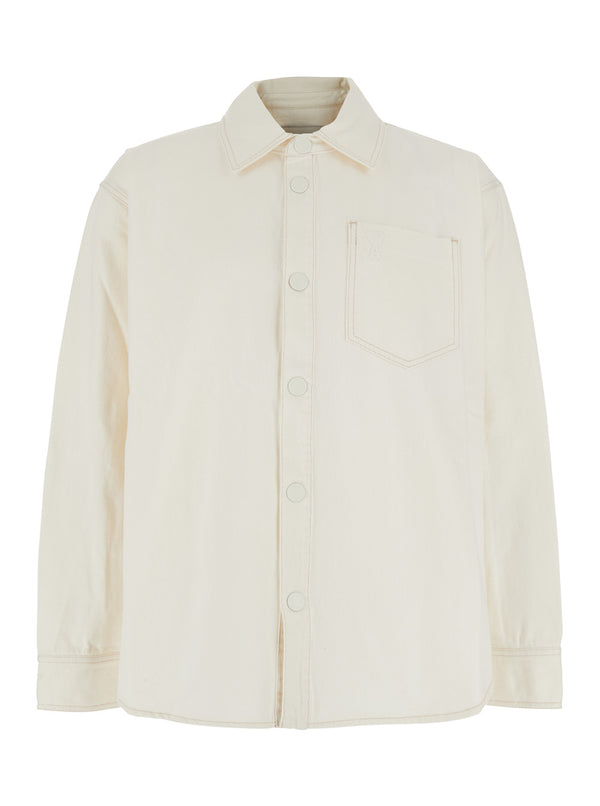 White Cotton Shirt With Adc Embroidery