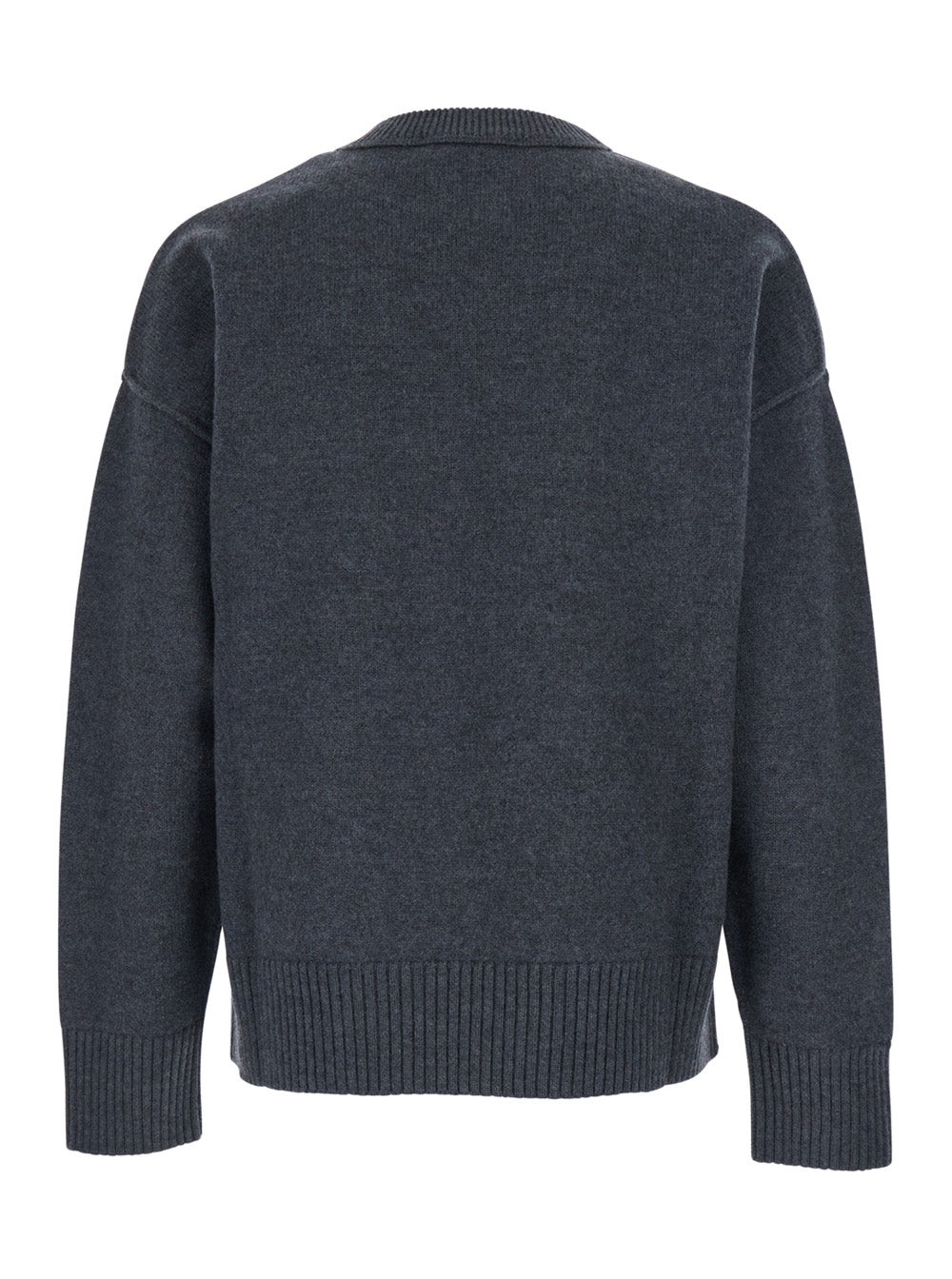 Crewneck Sweater With Dropped Shoulders And Adc Embroidery On The Front Gray Wool For Men Grey Jersey