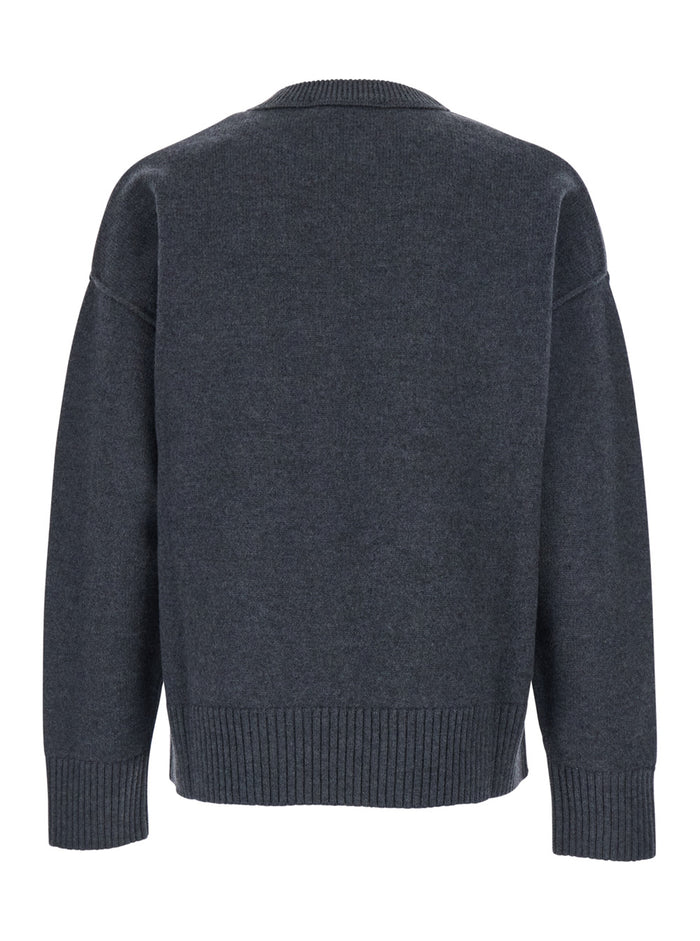 Crewneck Sweater With Dropped Shoulders And Adc Embroidery On The Front Gray Wool For Men Grey Jersey