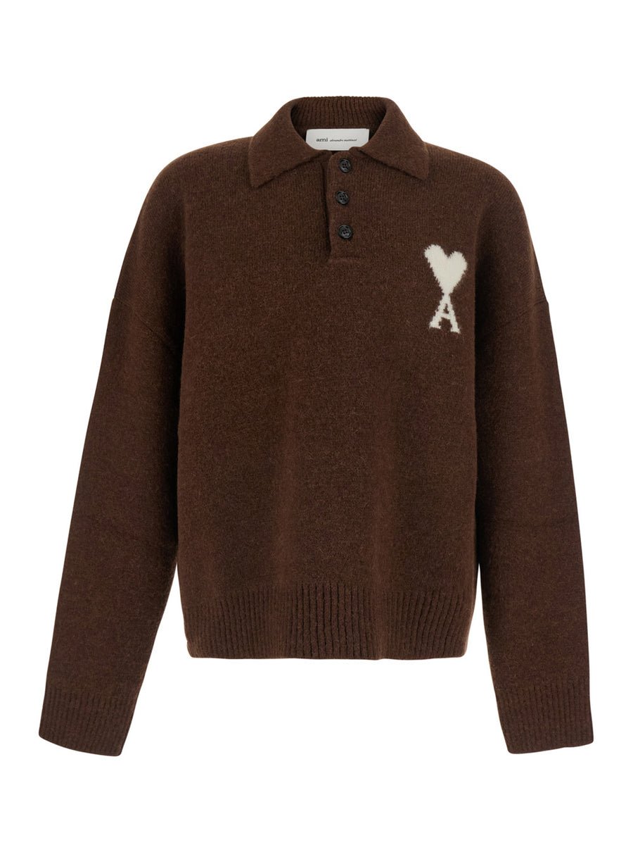 Wool Polo Sweater Brown