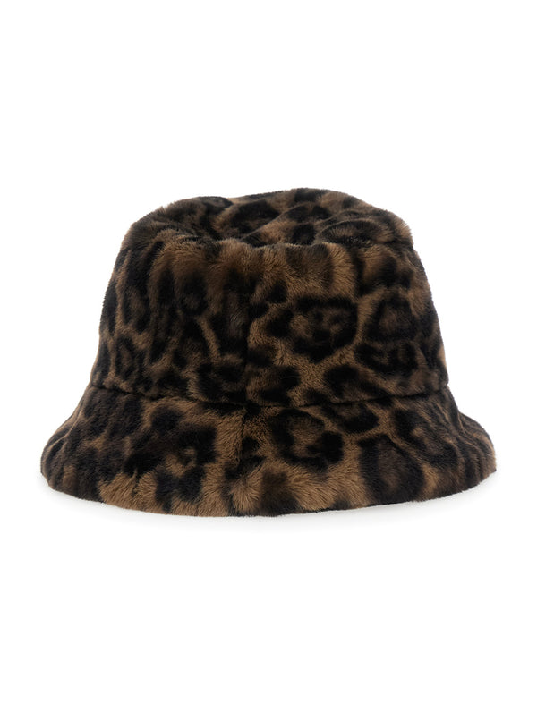 Bucket Hat Leopard Motif Brown Polyester