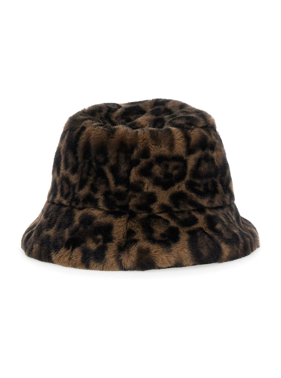 Bucket Hat Leopard Motif Brown Polyester
