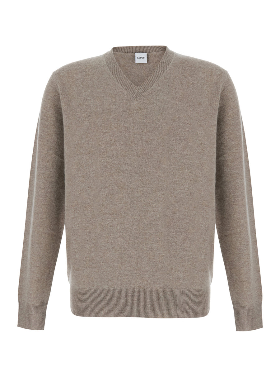 Crew-Neck Wool And Cashmere Sweater Beige Tops