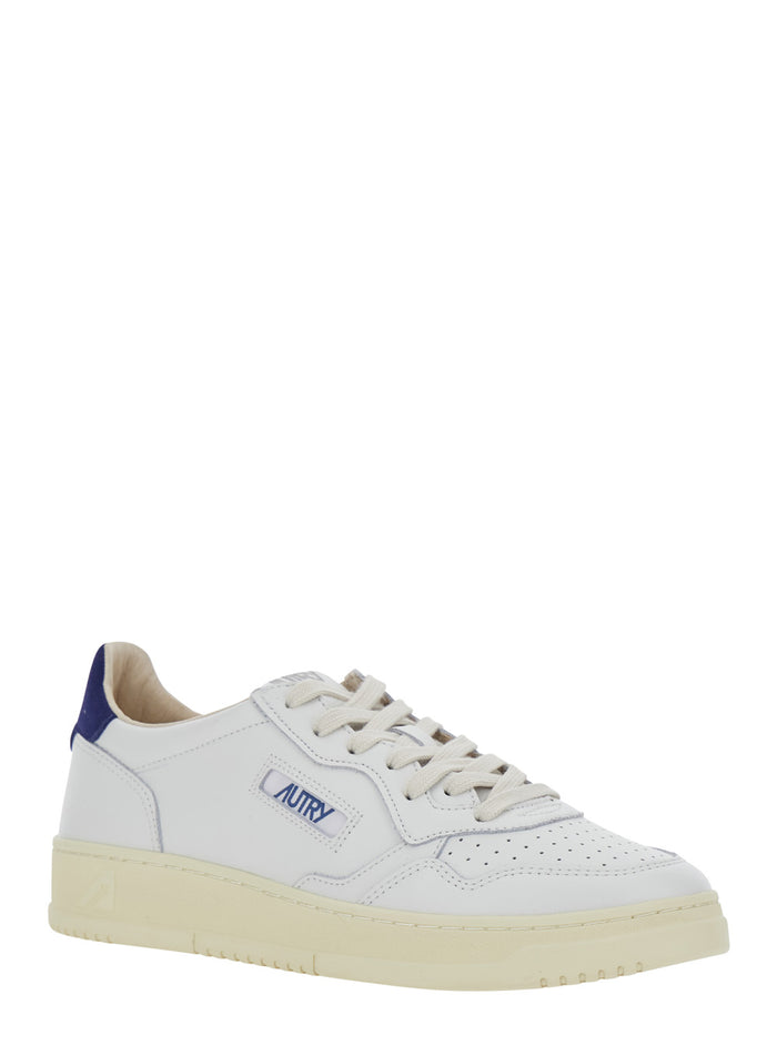 White Sneaker Medalist Low With Blue Leather Details