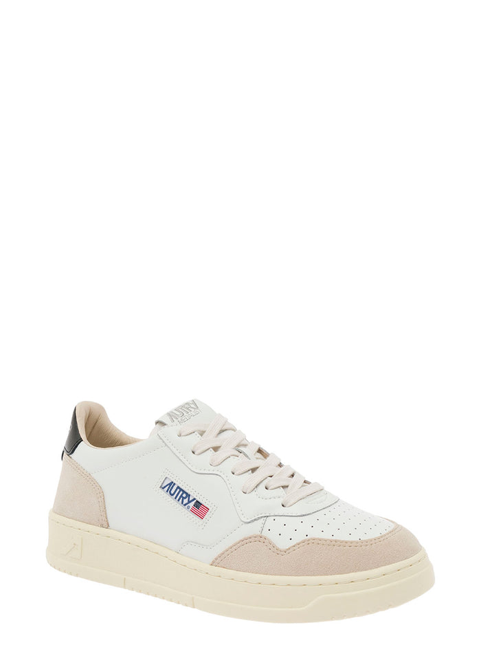 Low Top Sneaker Medalist With Beige Suede Details White Leather Men