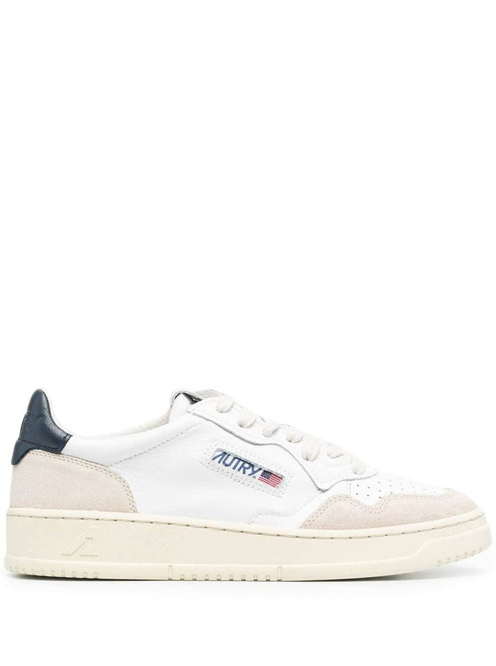 Low Sneakers Medalist With Suede Inserts And Contrast Leather Heel For Men White Cow Nylon