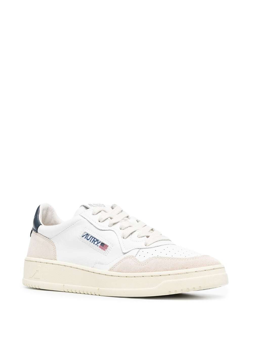 Low Sneakers Medalist With Suede Inserts And Contrast Leather Heel For Men White Cow Nylon