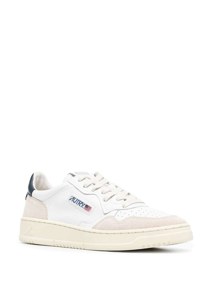 Low Sneakers Medalist With Suede Inserts And Contrast Leather Heel For Men White Cow Nylon