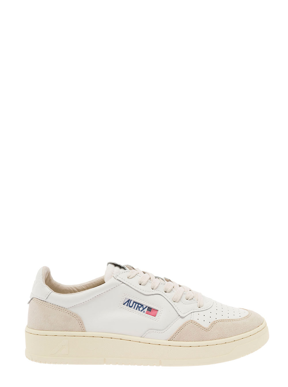 Low Top Sneaker Medalist With Beige Suede Details White Leather Men Cow Nylon