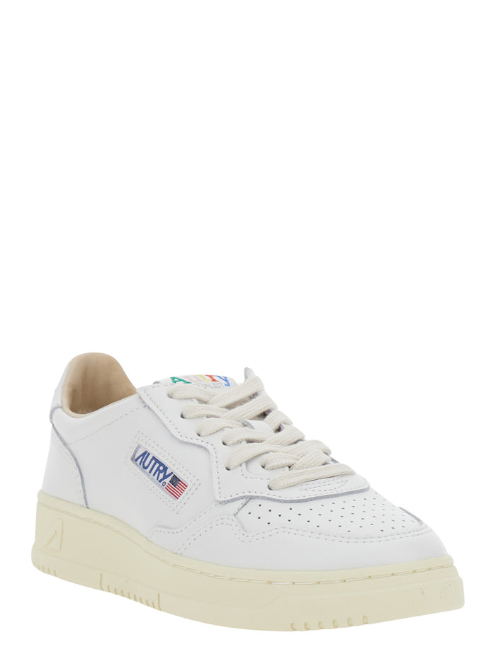 White Sneakers With Contrasting Detail On The Heel Leather Women