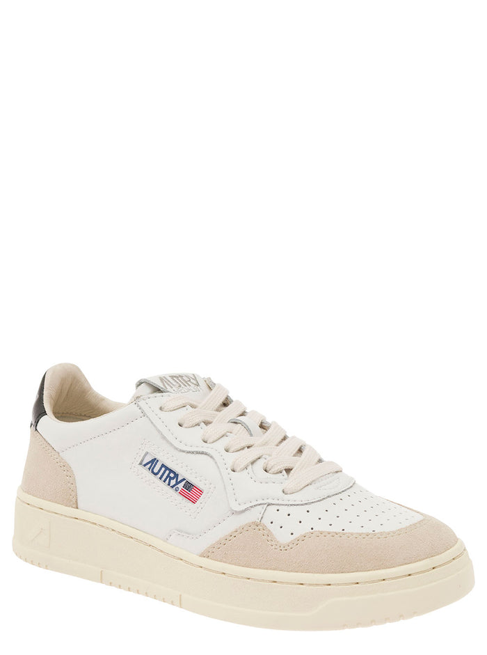Low Top Sneaker Medalist With Beige Suede Details White Leather Women Cow Nylon