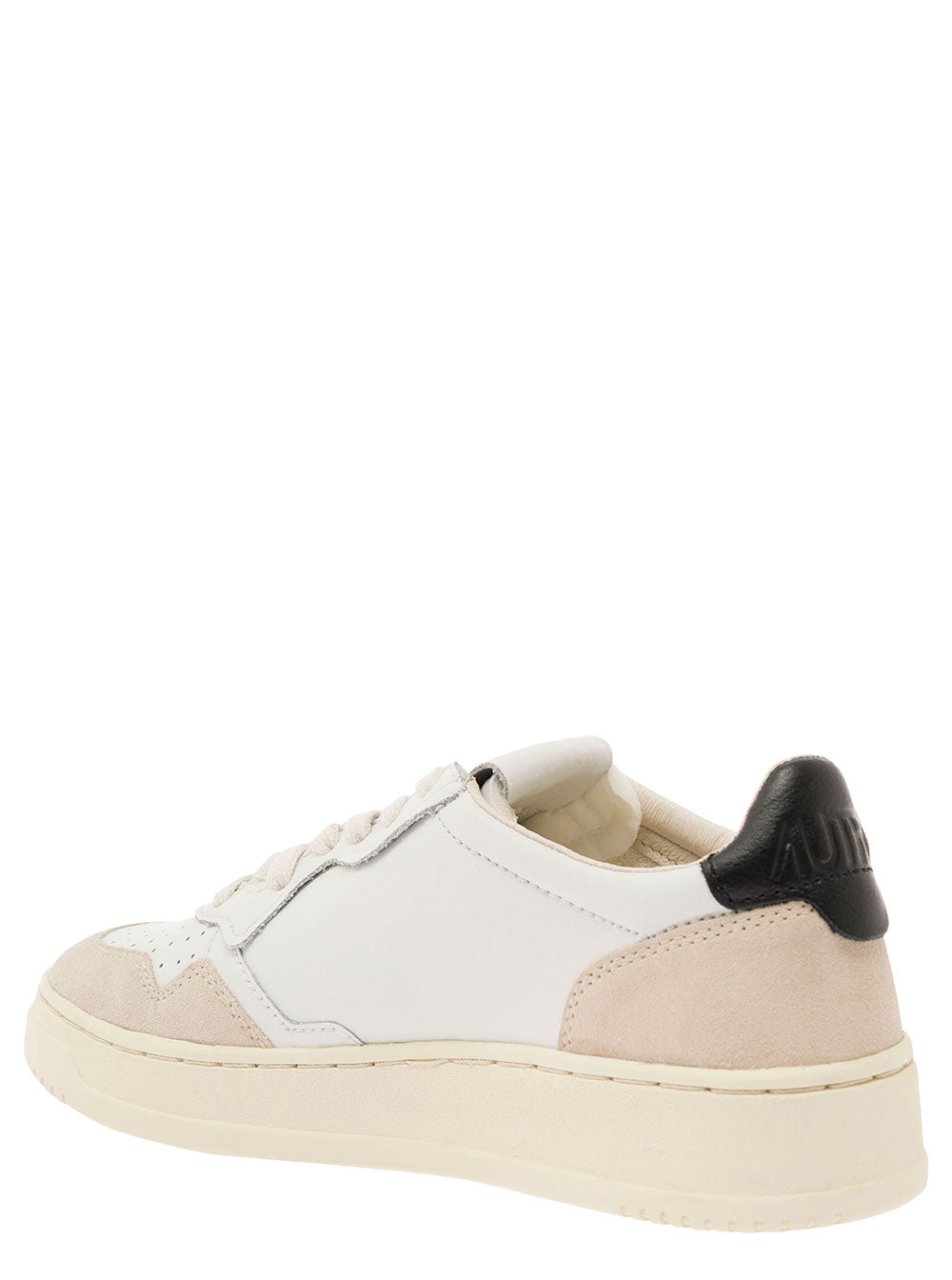 Low Top Sneaker Medalist With Beige Suede Details White Leather Women Cow Nylon
