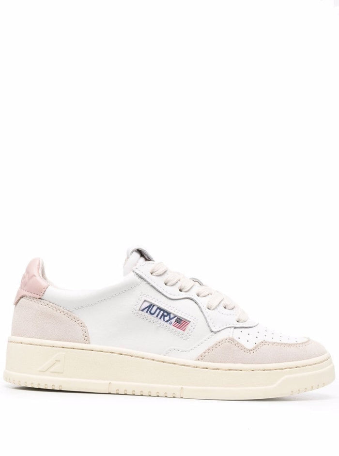 Low Top Sneakers Medalist With Beige Suede Details White Leather Women Cow Nylon