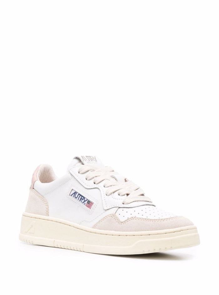 Low Top Sneakers Medalist With Beige Suede Details White Leather Women Cow Nylon