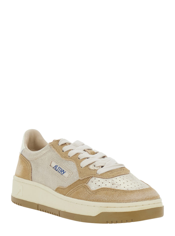 Medalist Beige Low Top Sneakers With Logo Detail In Leather And Suede For Women