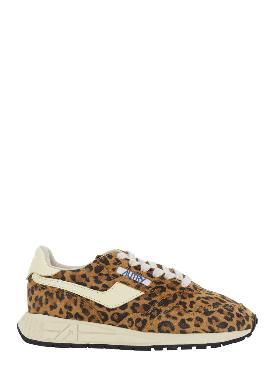 Leather-Trim Sneakers With Brown Animalier Print Trainers