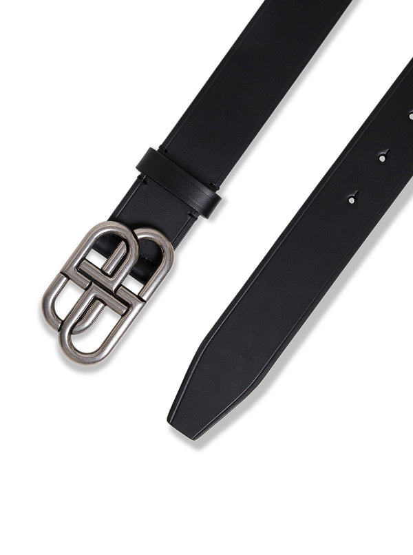 Belt With Bb Buckle, Black Leather Calf