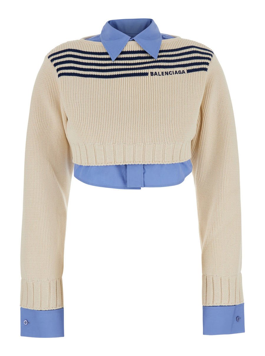 Crop Sweater White Cotton Tops