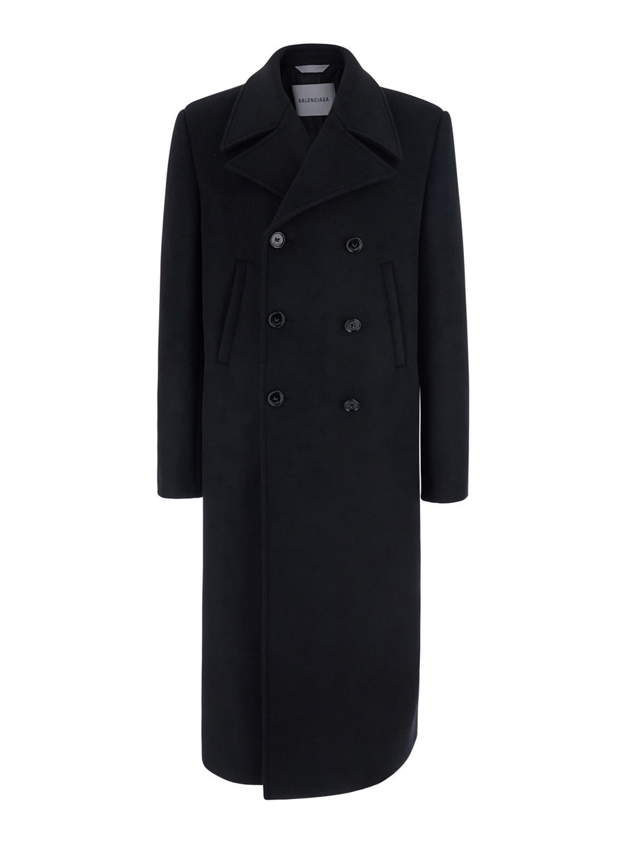 Coat Double-Breasted Black Cotton