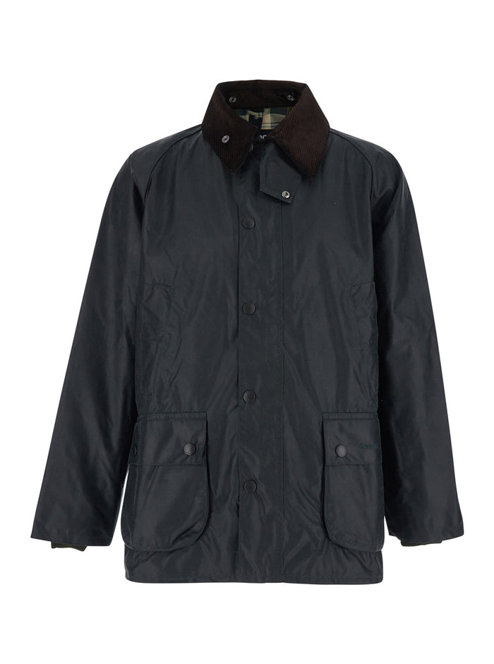 Jacket Bedale With Contrast Velvet Collar Green Waxed Cotton For Men
