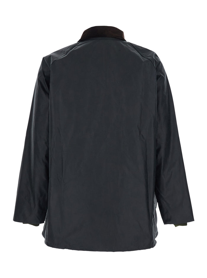 Jacket Bedale With Contrast Velvet Collar Green Waxed Cotton For Men