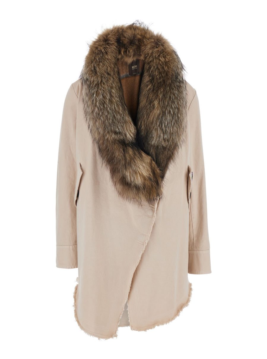 Short Parka With Beige Fur Collar Coat