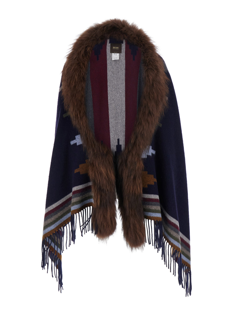 Stole With Eco-Fur Blue Coat