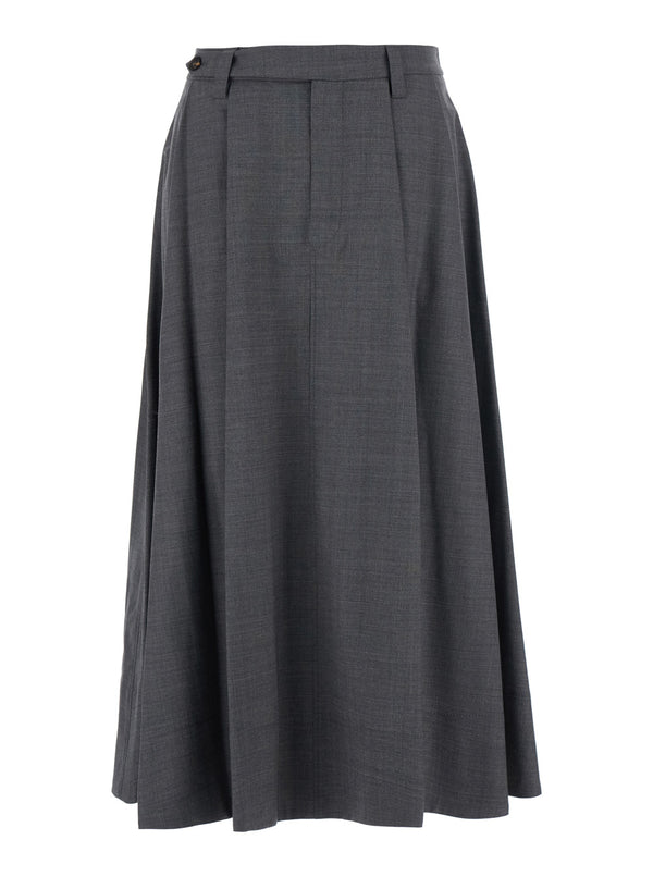 Midi Skirt Grey Wool Blend Virgin