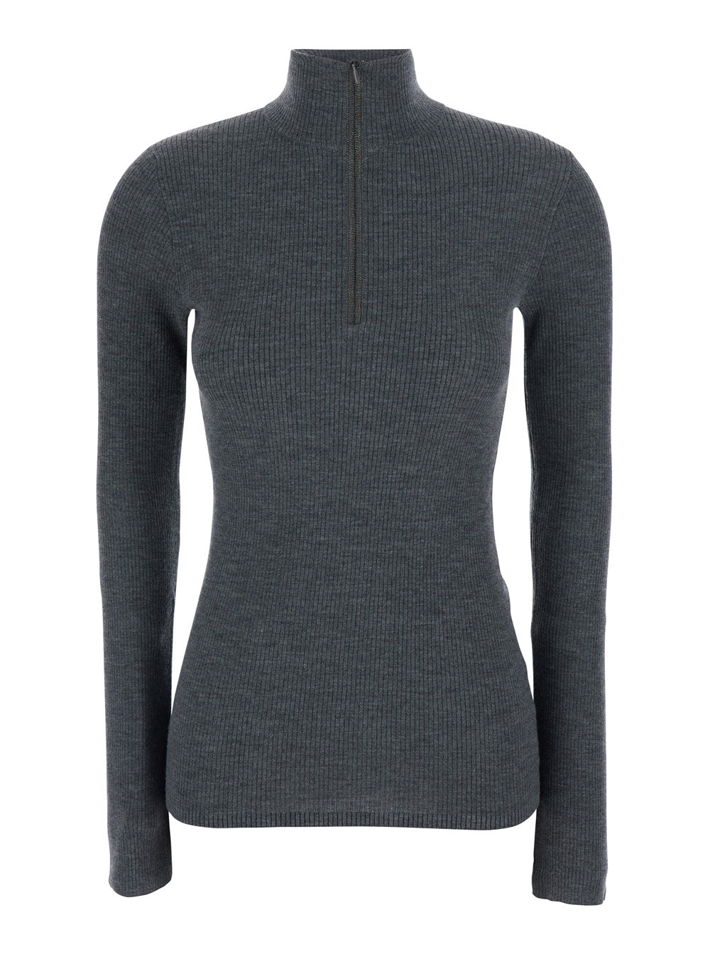 Wool Cashmere Zip Pull Grey Jersey