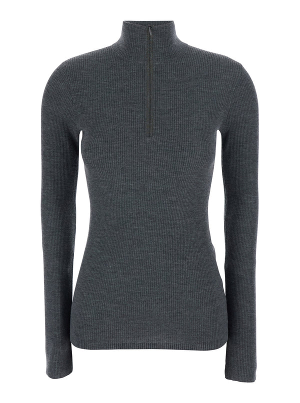 Turtleneck Sweater Half-Zip Grey Tops