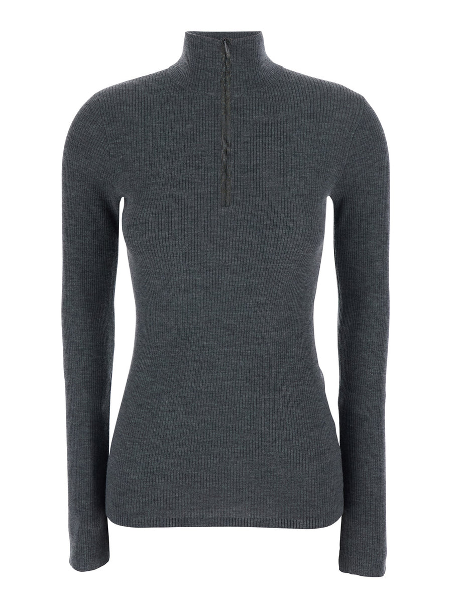 Turtleneck Sweater Half-Zip Grey Tops