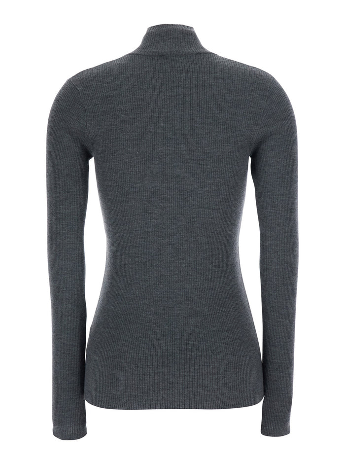 Wool Cashmere Zip Pull Grey Jersey