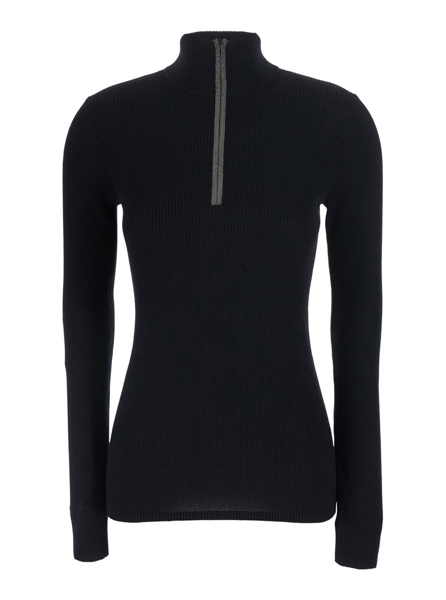 Turtleneck Sweater Black Wool-Cashmere Tops