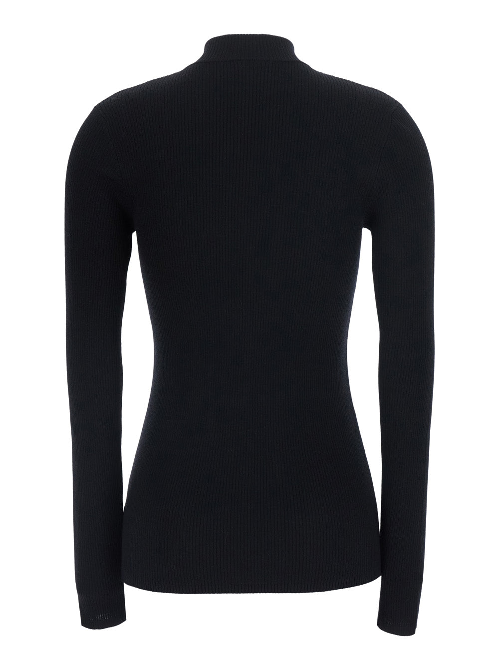 Black Turtleneck Sweater With Front Zip Closure And Monil Detail Wool Cashmere For Women Jersey