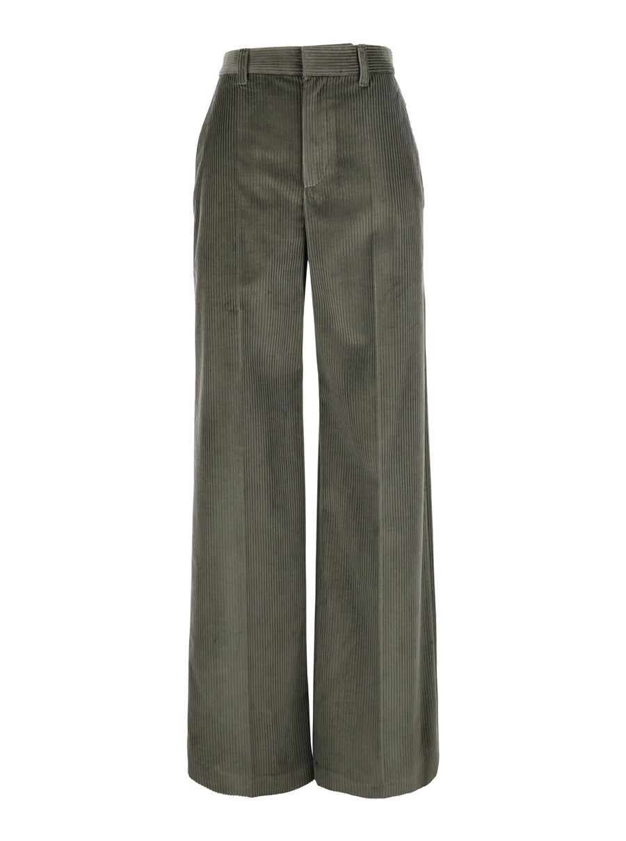 Wide Leg Corduroy Trousers Brown Cotton