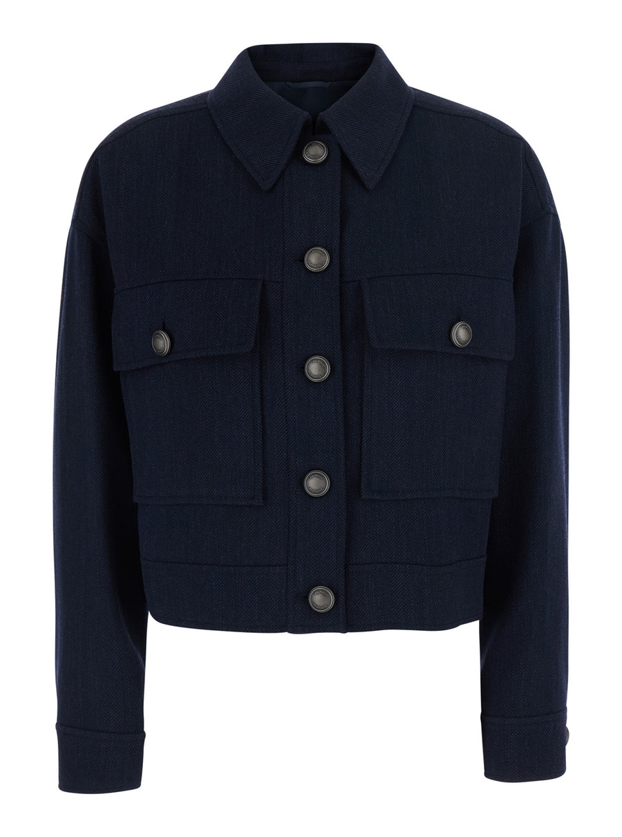 Cropped Wool Jacket Blue Blazers
