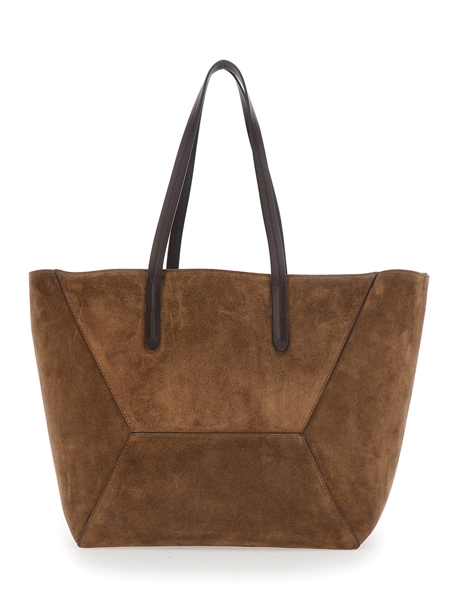 Tote Bag Duo Brown Suede Leather