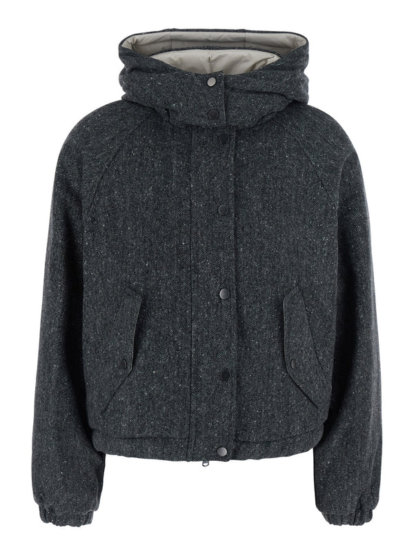 Down Jacket Grey Wool Blend Virgin Puffer