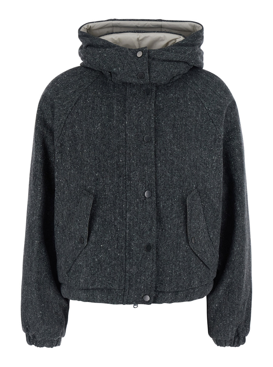 Down Jacket Grey Wool Blend Virgin Puffer