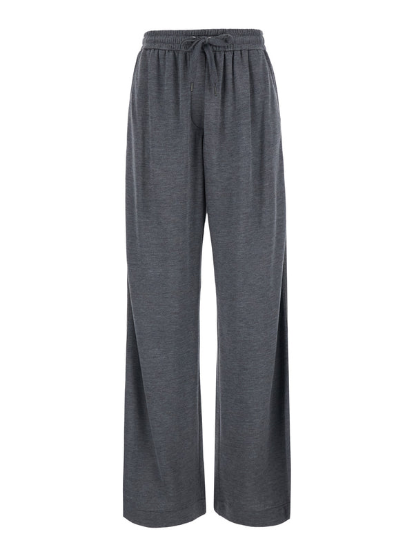 Cotton Blend Drawstring Trousers Grey