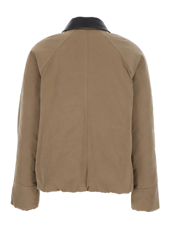 Leather Collar Jacket Beige