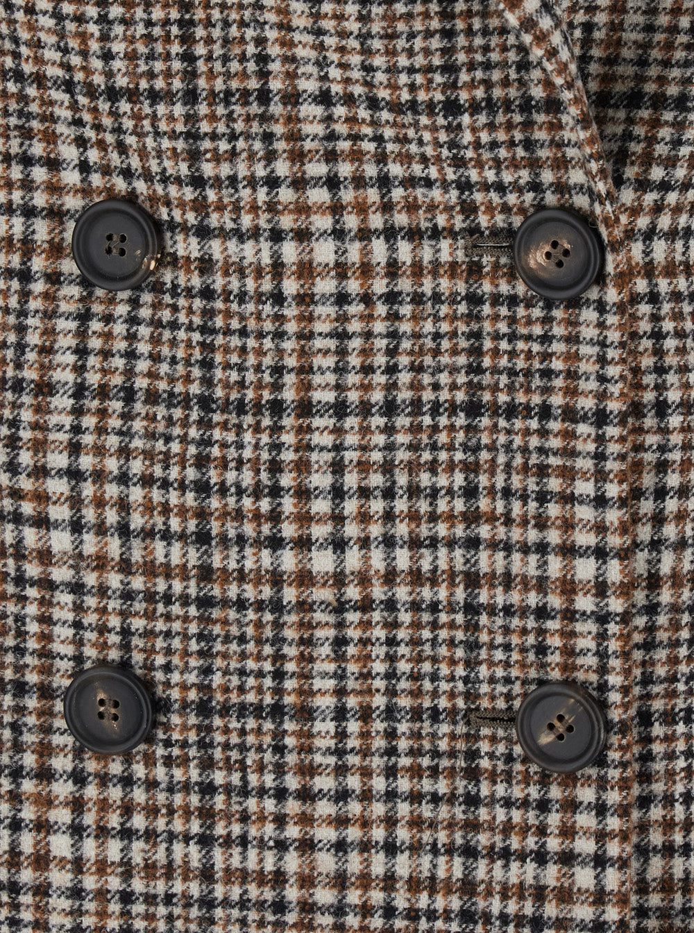 Beige Double-Breasted Jacket With Peak Revers And All-Over Check Motif Wool For Women Blazers