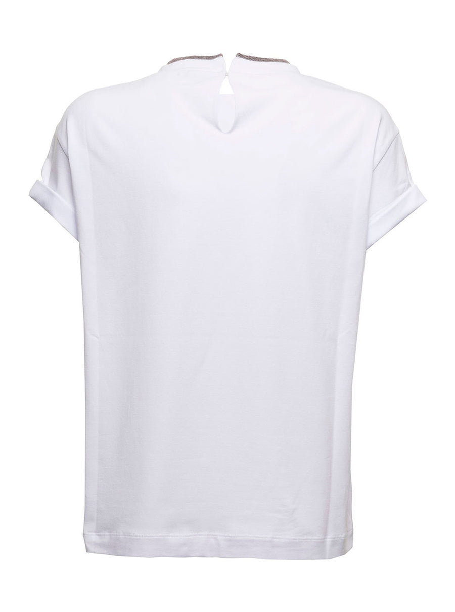 T-Shirt With Monile Neck, White Cotton T-shirts & Jerseys