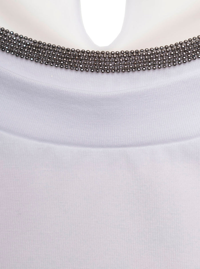 White T-Shirt With Round Neck And Monile Details Cotton For Women Tshirts Polo Shirts