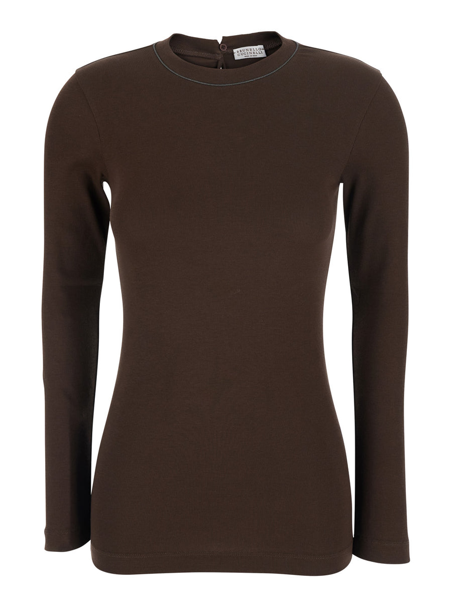 Crew Neck T-Shirt Brown Cotton T-shirts & Jerseys