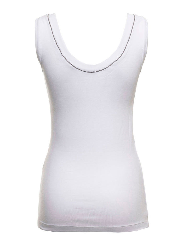 White Top With Round Neckline And Monile Details Cotton For Women Tops