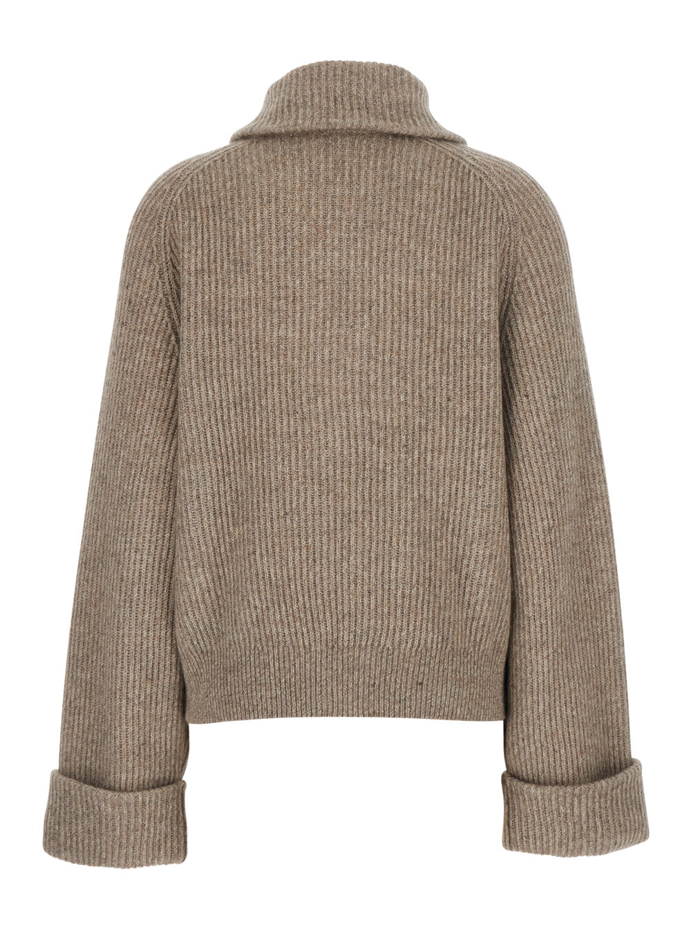 Beige Cardigan With Turn-Down Collar And Monil On Zipper Cashmere Blend For Women Jersey