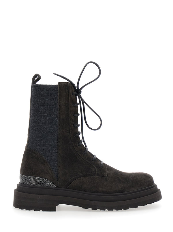 Suede Lace-Up Boots Brown