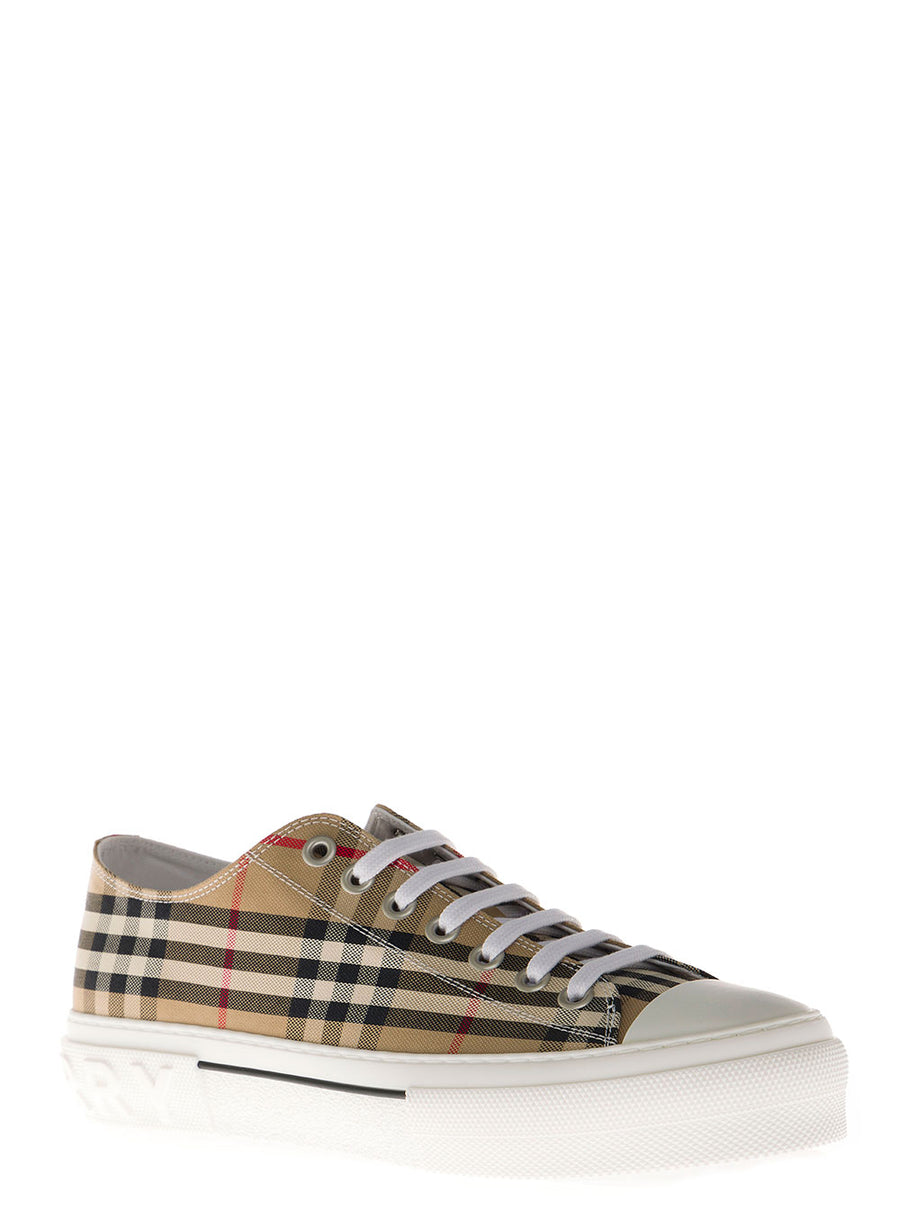 Sneakers Vintage Check Print Beige Cotton Trainers