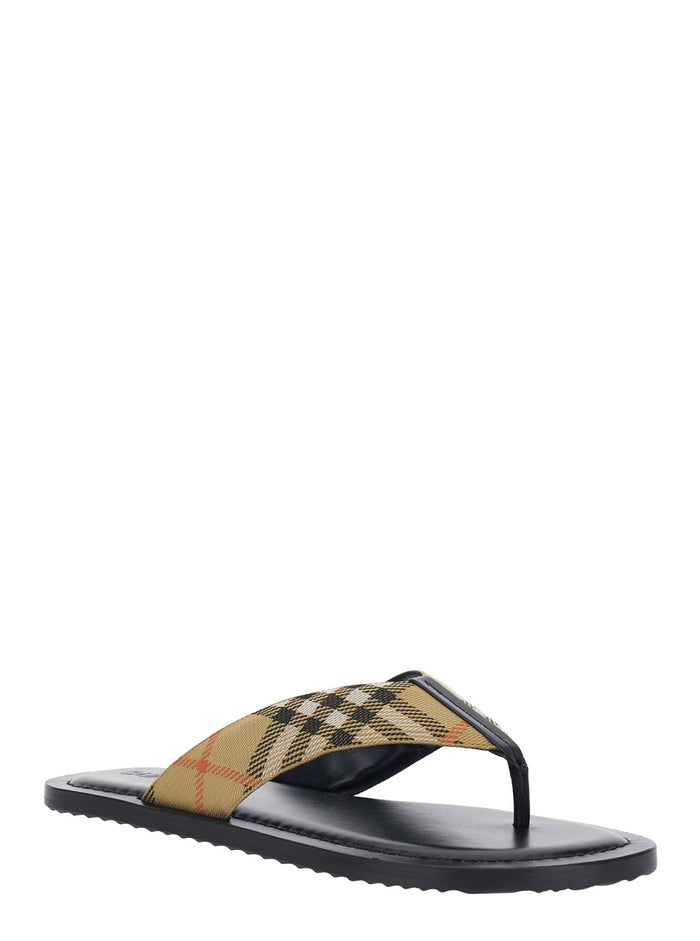 Flip Flops Check With Motif Tech Fabric Beige Men Polyamide Polyester Flat Shoes